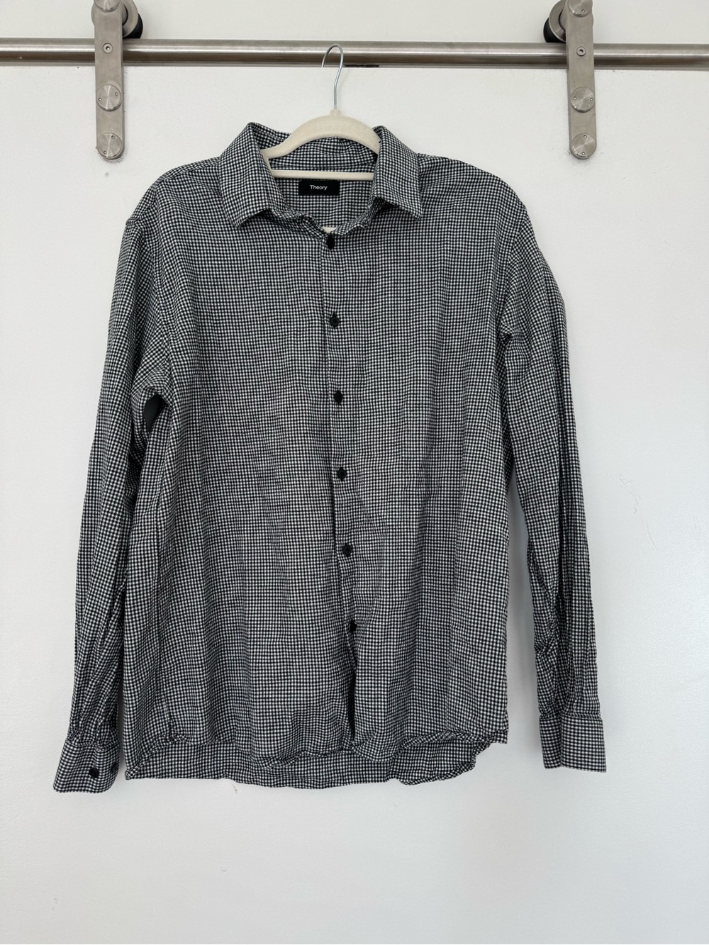 Theory Men’s Black & White Micro-Check Dress Shirt